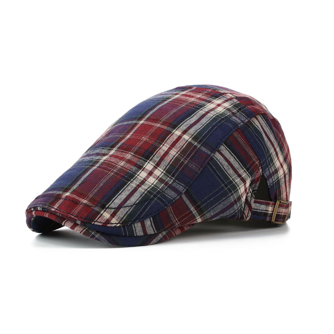 Herren-Schiebermütze mit Tartan-Muster, verstellbarem Riemen und kurzem Schirm