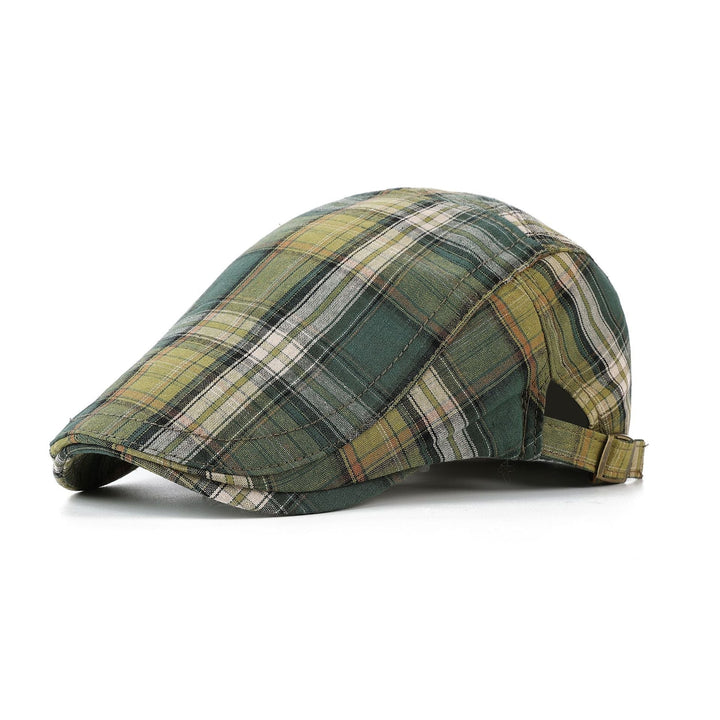 Herren-Schiebermütze mit Tartan-Muster, verstellbarem Riemen und kurzem Schirm