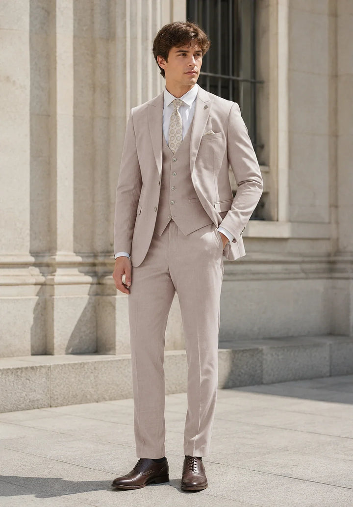 Costume Trois Pièces Homme Coupe Slim avec Col Notch et Gilet Six Boutons