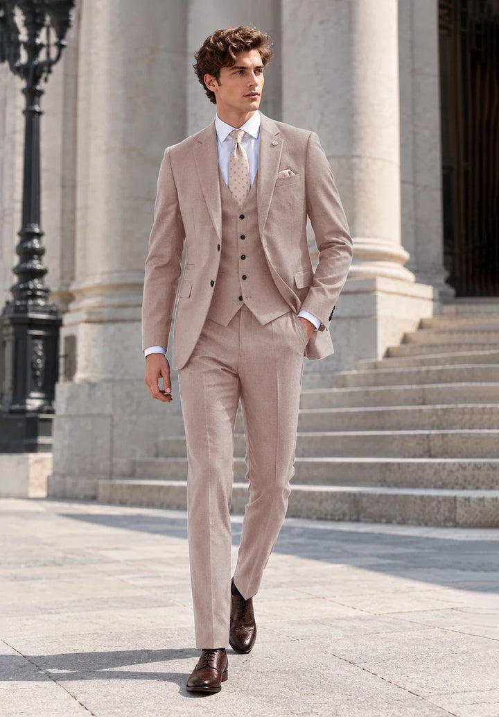 Costume Trois Pièces Homme Coupe Moderne avec Col Notch et Gilet Cinq Boutons