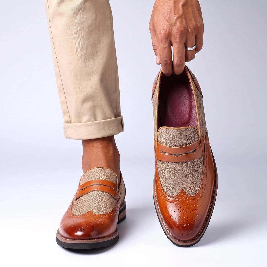 Herren-Loafer aus Leder mit Brogue-Details und Schlupfdesign