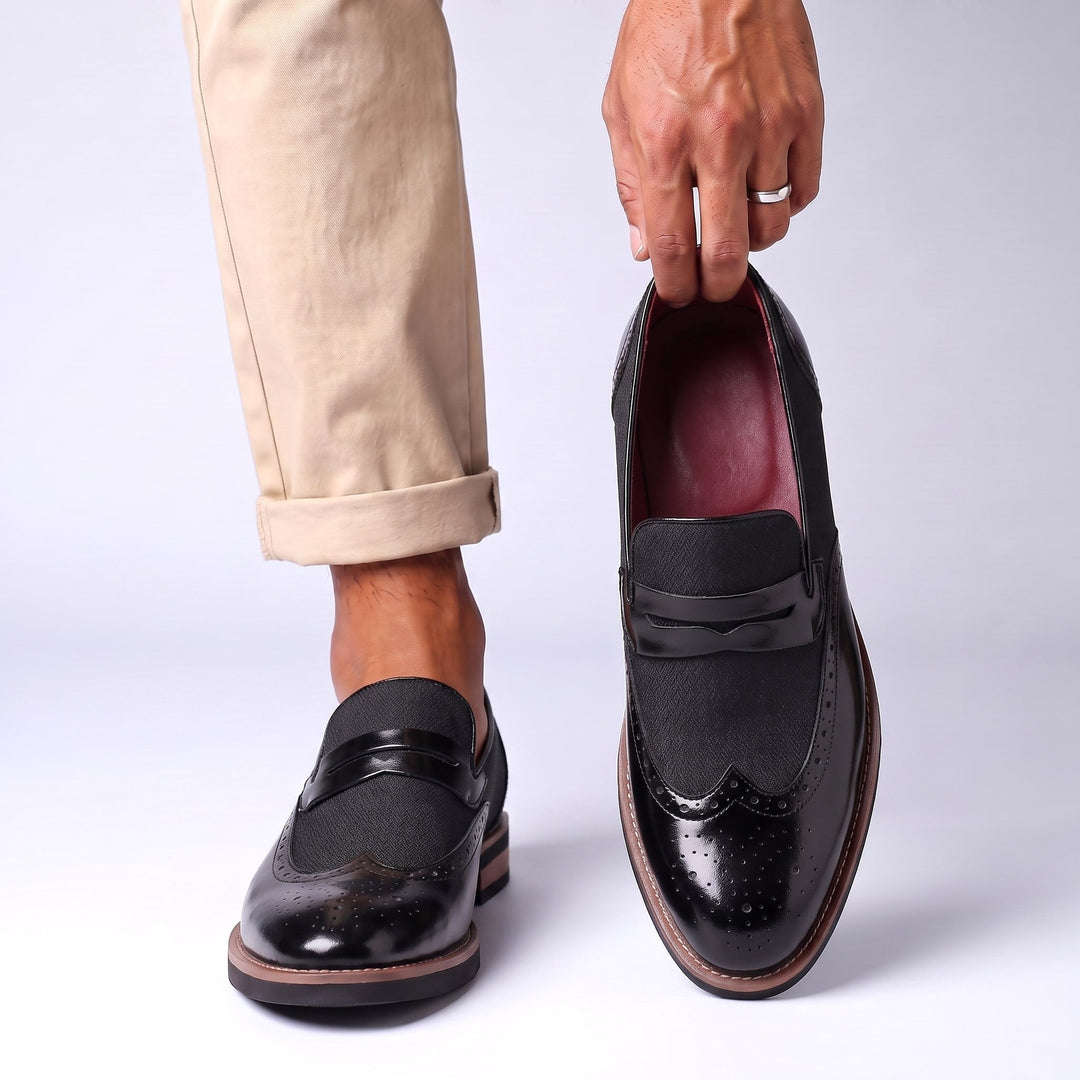 Herren-Loafer aus Leder mit Brogue-Details und Schlupfdesign