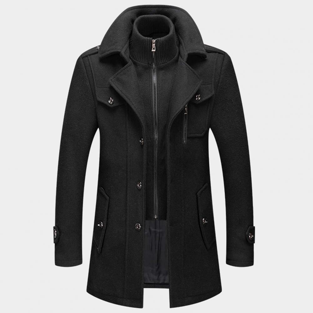 Manteau Long en Mélange de Laine à Col Montant pour Homme
