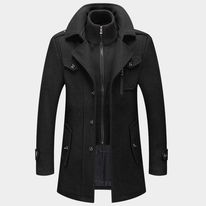 Manteau Long en Mélange de Laine à Col Montant pour Homme