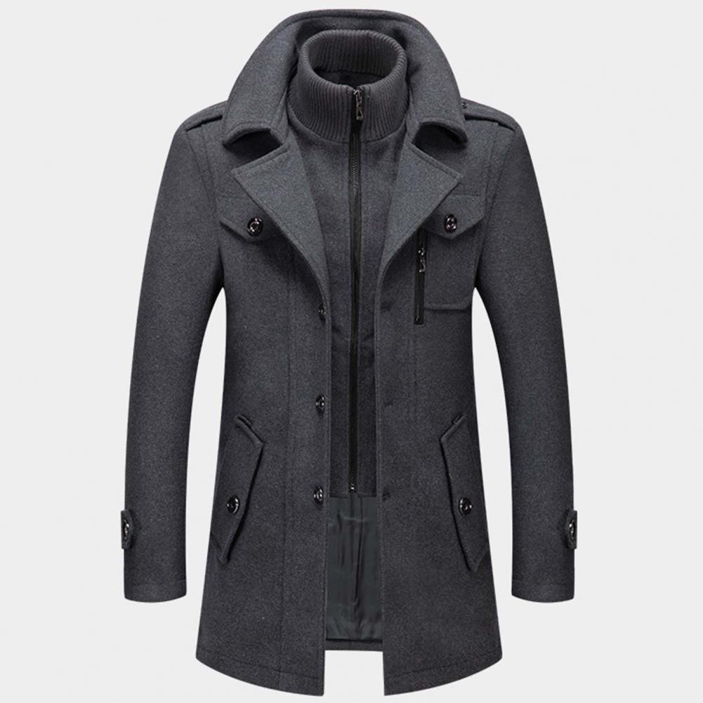 Manteau Long en Mélange de Laine à Col Montant pour Homme