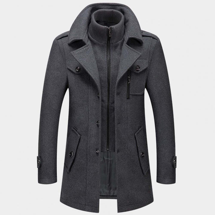 Manteau Long en Mélange de Laine à Col Montant pour Homme