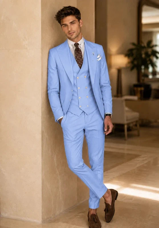 Costume Trois Pièces Homme Coupe Slim Infroissable avec Col Notch et Gilet Cinq Boutons