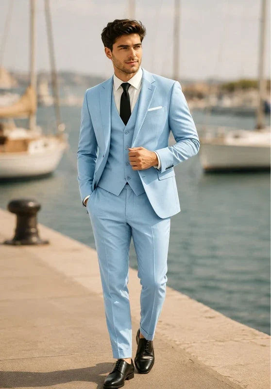 Costume Trois Pièces Homme Coupe Ajustée avec Col Notch et Gilet Col V