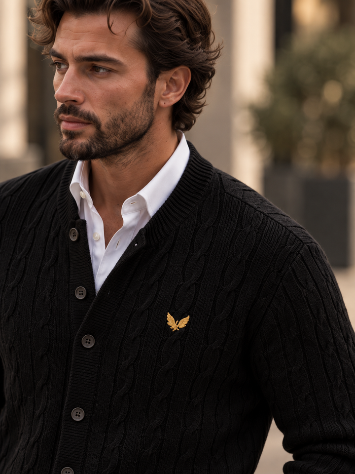 Cardigan da uomo abbottonato in maglia intrecciata