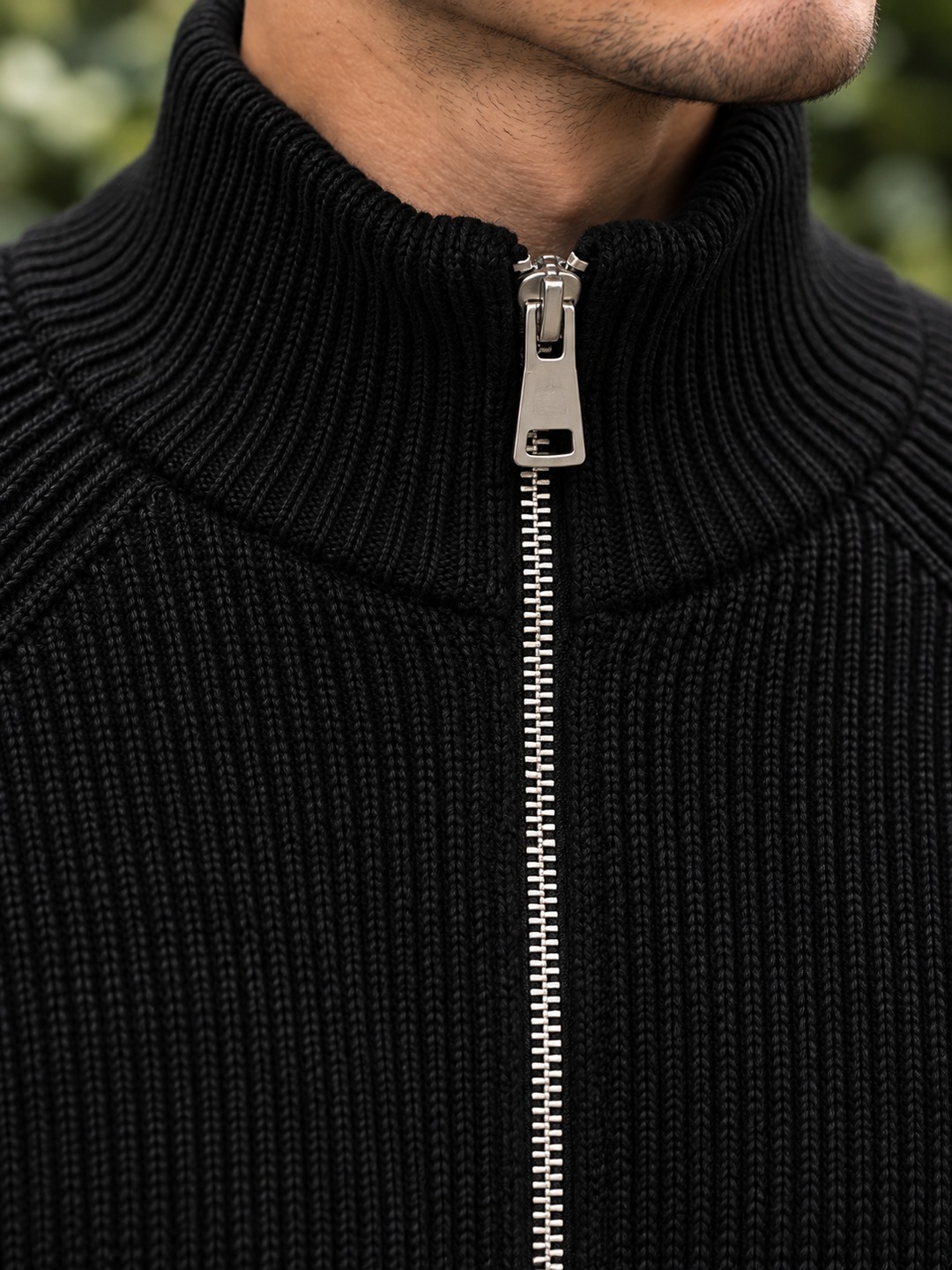 Cardigan Homme Maille Zip Intégral Col Montant Et Bords Côtelés