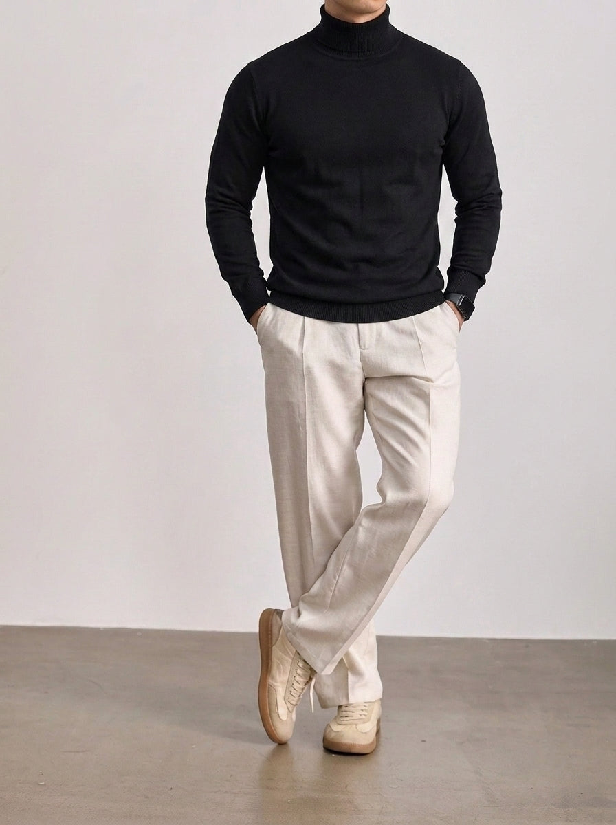 Pullover da uomo a collo alto reversibile in maglia tinta unita a maniche lunghe