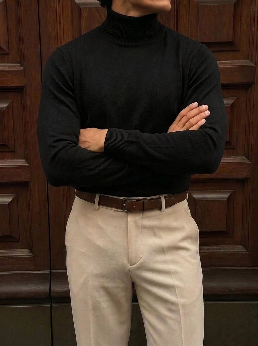 Pullover da uomo a collo alto reversibile in maglia tinta unita a maniche lunghe
