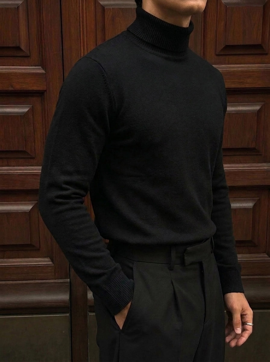 Pullover da uomo a collo alto reversibile in maglia tinta unita a maniche lunghe