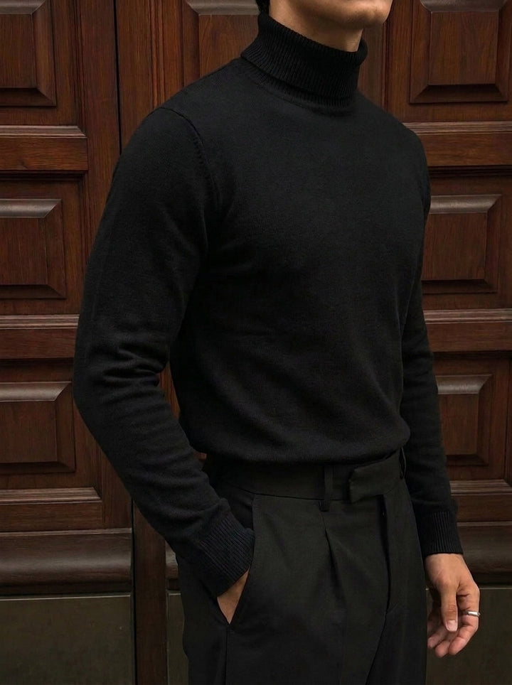 Pullover da uomo a collo alto reversibile in maglia tinta unita a maniche lunghe