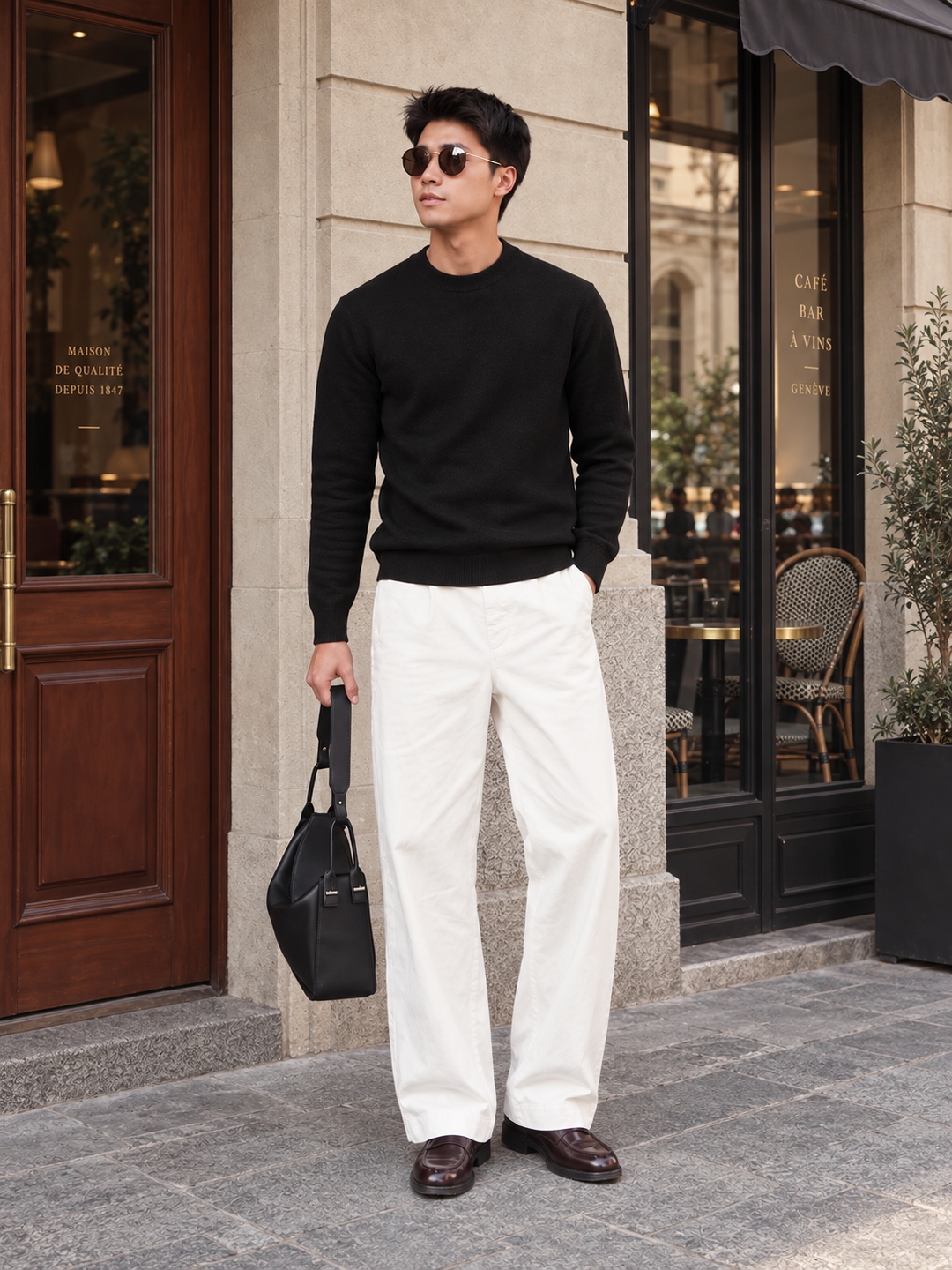 Pullover da uomo in maglia tinta unita con scollo rotondo e bordi a coste