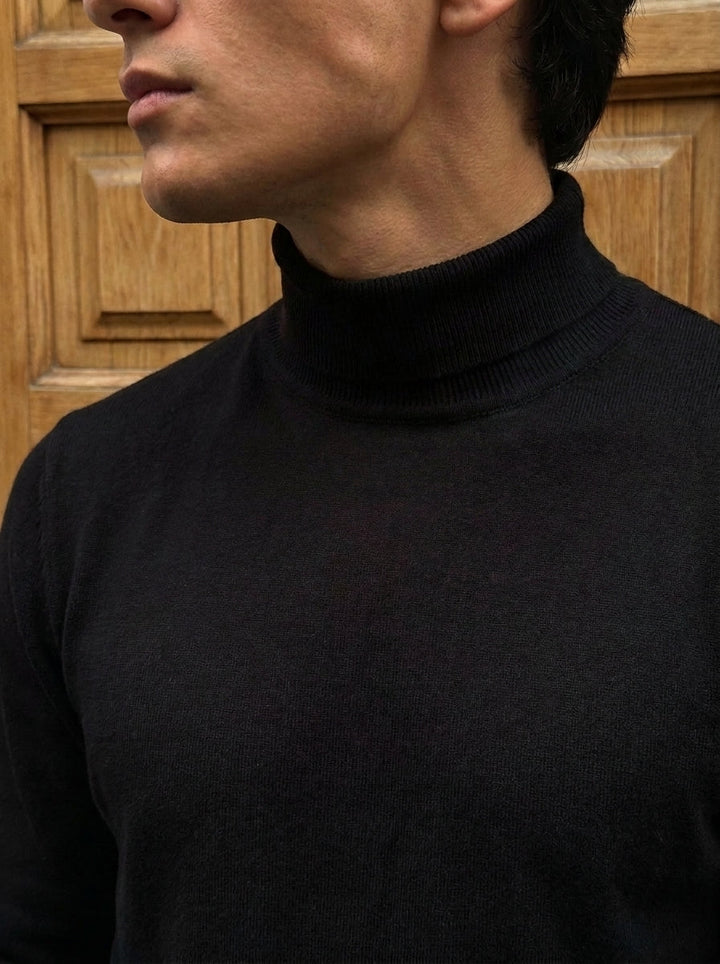 Pullover da uomo a collo alto reversibile in maglia tinta unita a maniche lunghe