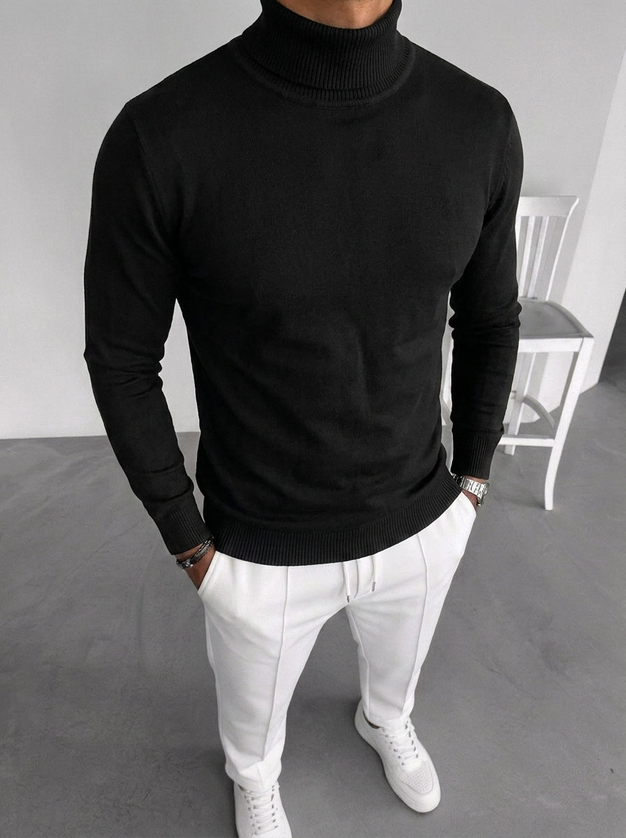 Pullover da uomo a collo alto reversibile in maglia tinta unita a maniche lunghe