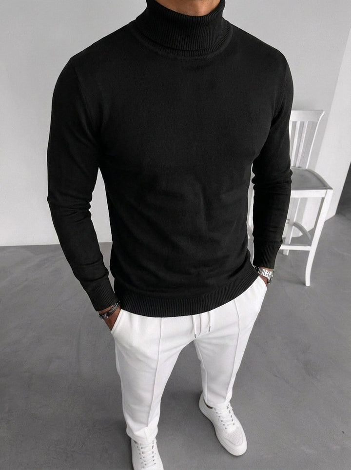 Pullover da uomo a collo alto reversibile in maglia tinta unita a maniche lunghe