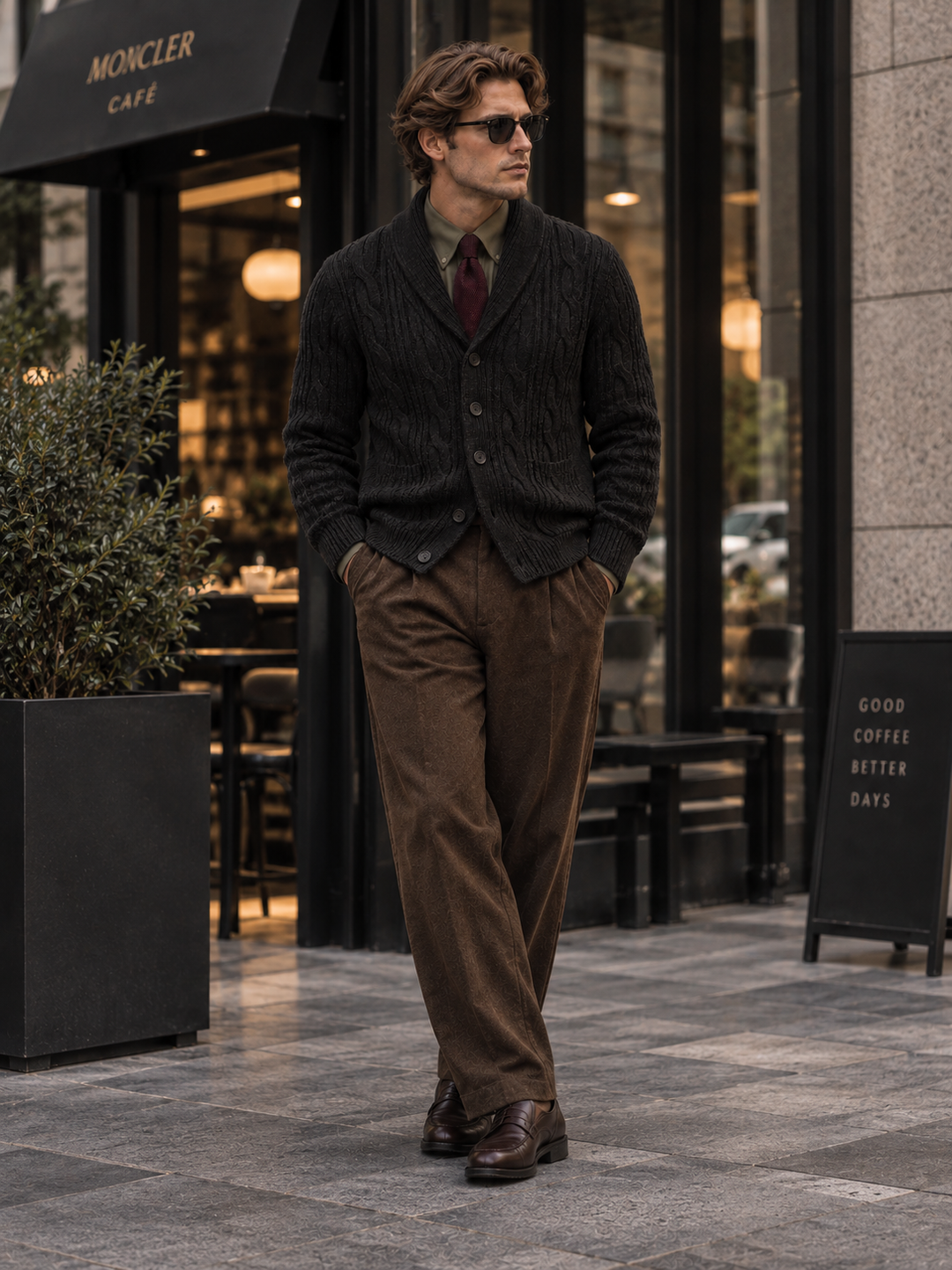 Men's cable-knit shawl-collar cardigan