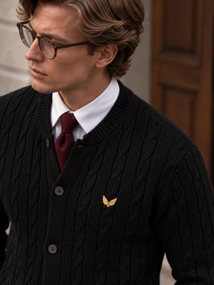 Cardigan da uomo abbottonato in maglia intrecciata