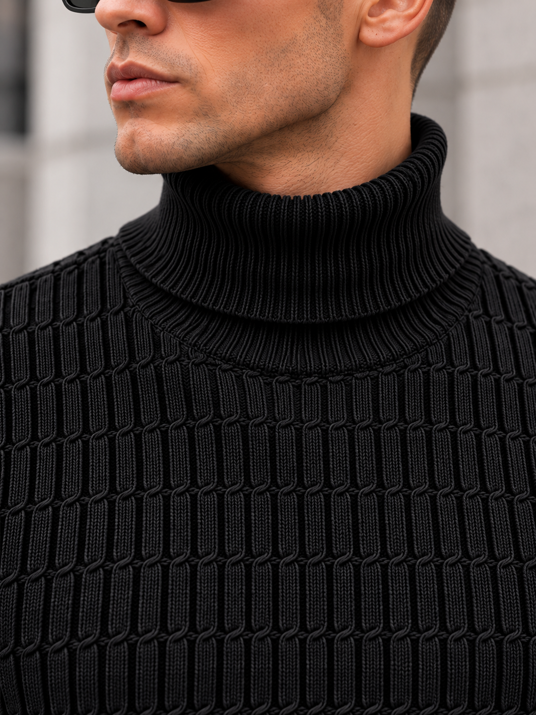 Pull Col Roulé Homme Côtes Verticales En Maille