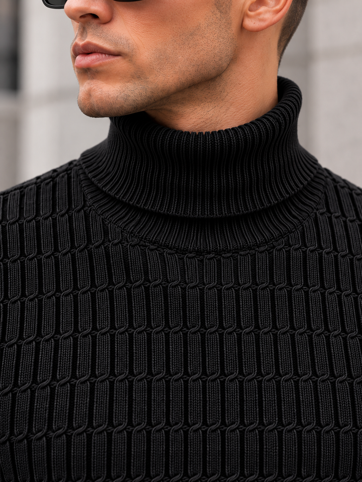 Pull Col Roulé Homme Côtes Verticales En Maille