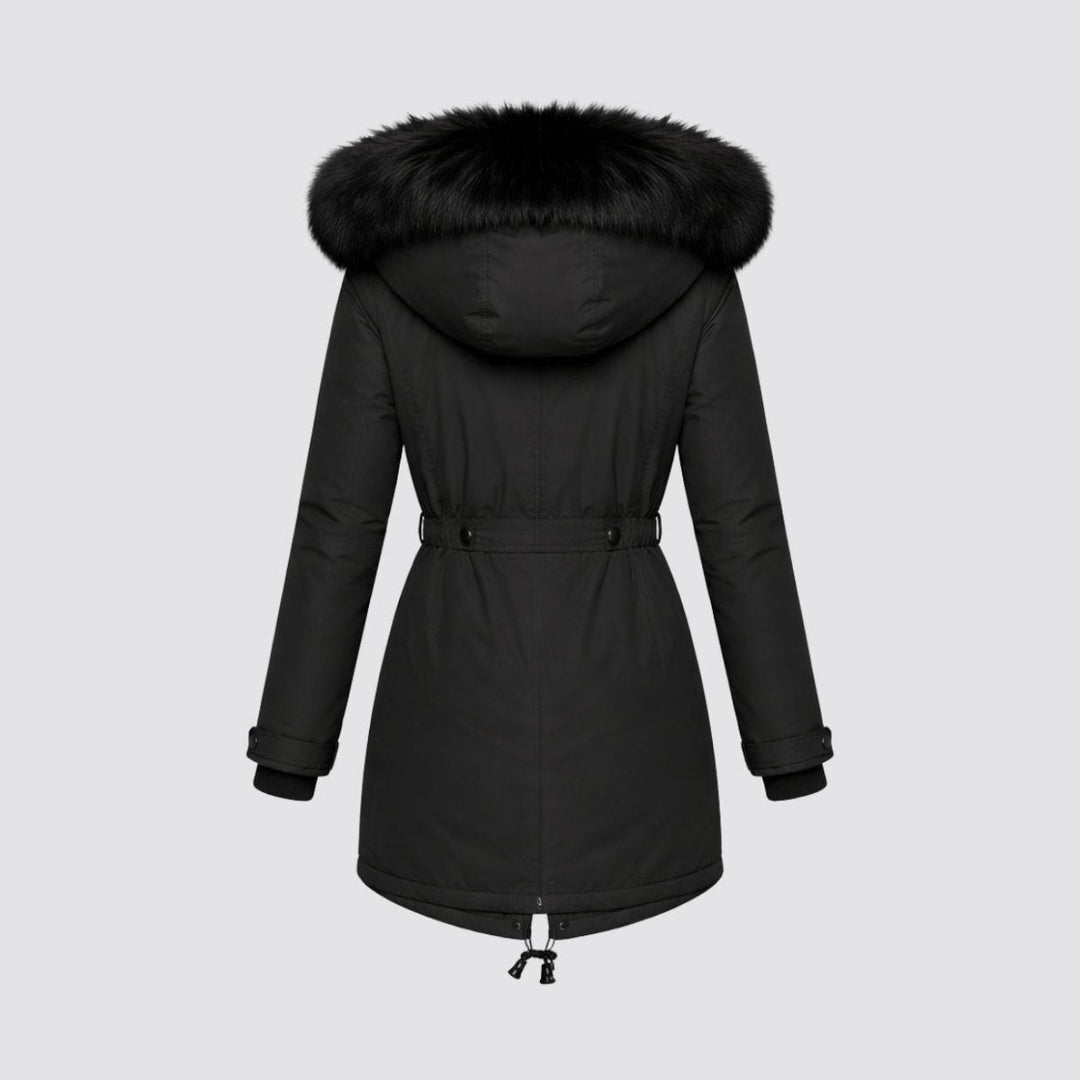 Parka Femme à Capuche Fourrure Synthétique Taille Ajustable