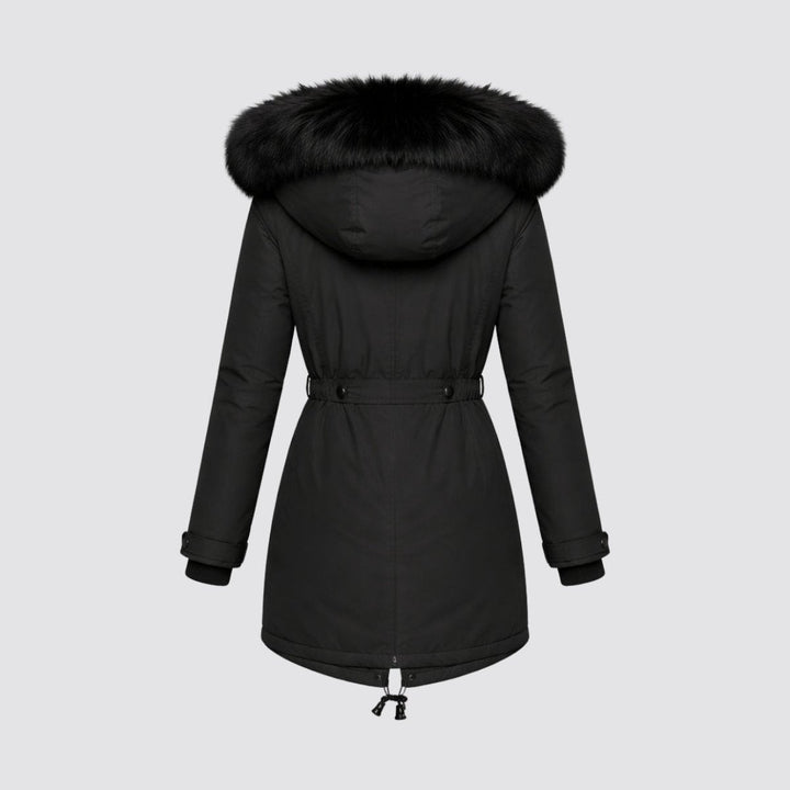 Parka Femme à Capuche Fourrure Synthétique Taille Ajustable