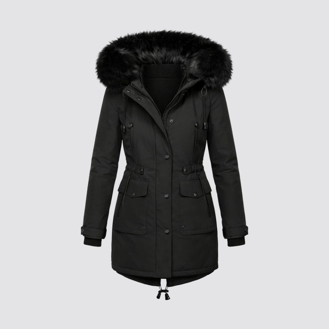 Parka Femme à Capuche Fourrure Synthétique Taille Ajustable