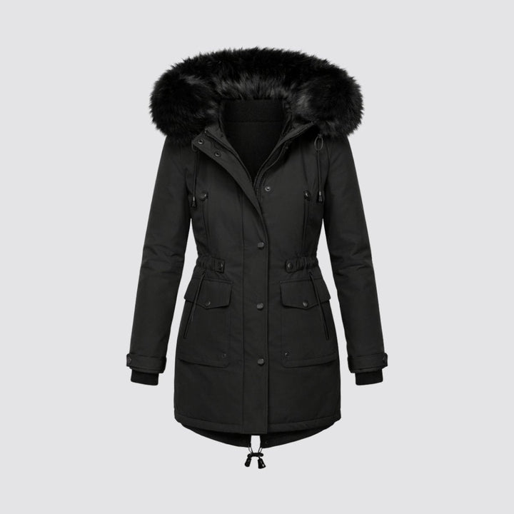 Parka Femme à Capuche Fourrure Synthétique Taille Ajustable