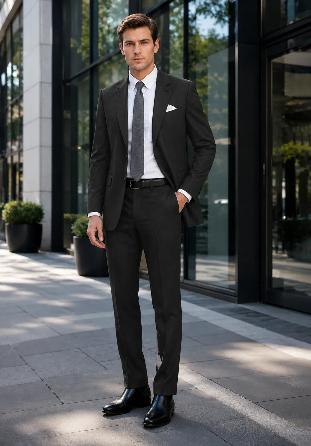 Klassischer Business-Zweiteiler für Herren mit Reverskragen und Hose mit niedrigem Bund