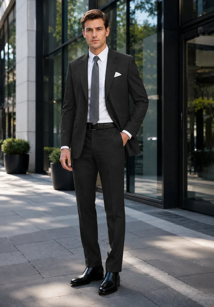 Klassischer Business-Zweiteiler für Herren mit Reverskragen und Hose mit niedrigem Bund