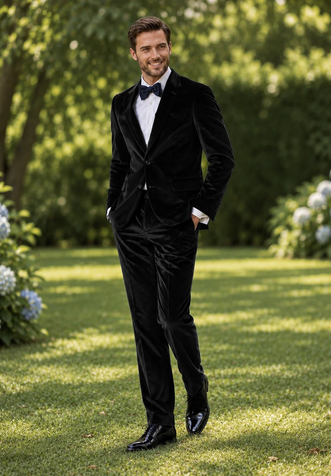 Costume Deux Pièces Homme Coupe Slim en Velours avec Poches à Rabat et Veste Un Bouton