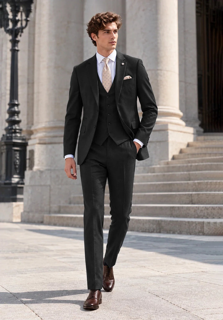 Costume Trois Pièces Homme Coupe Moderne avec Col Notch et Gilet Cinq Boutons