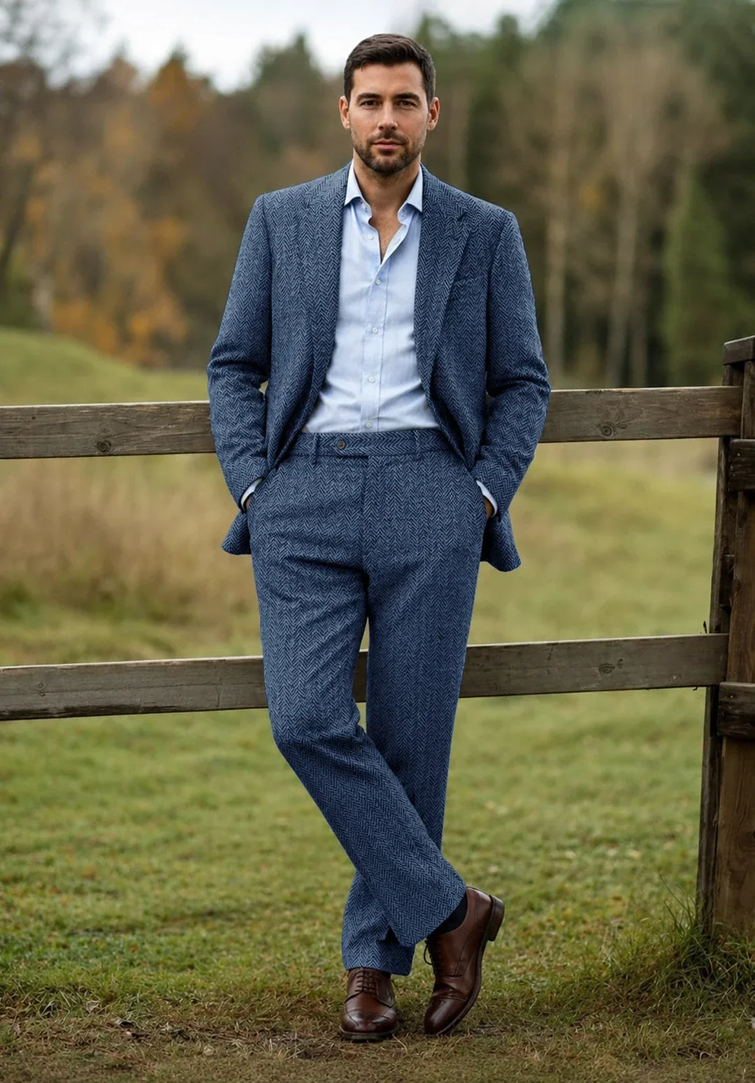 Herredragt i to dele med slim fit, sildebensmønster og enkeltradet jakke