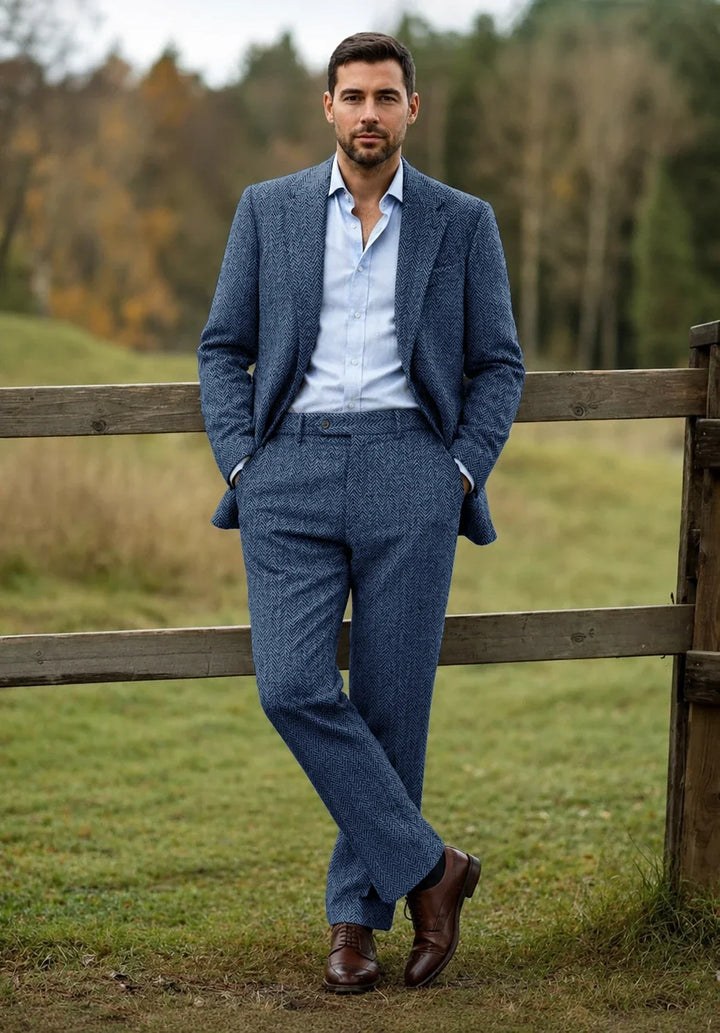 Herredragt i to dele med slim fit, sildebensmønster og enkeltradet jakke