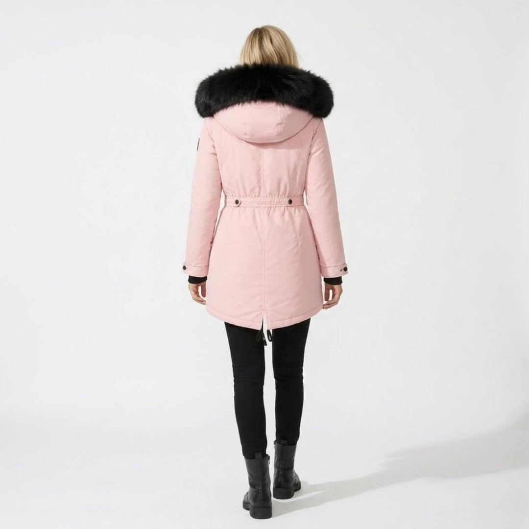 Parka Femme à Capuche Fourrure Synthétique Taille Ajustable