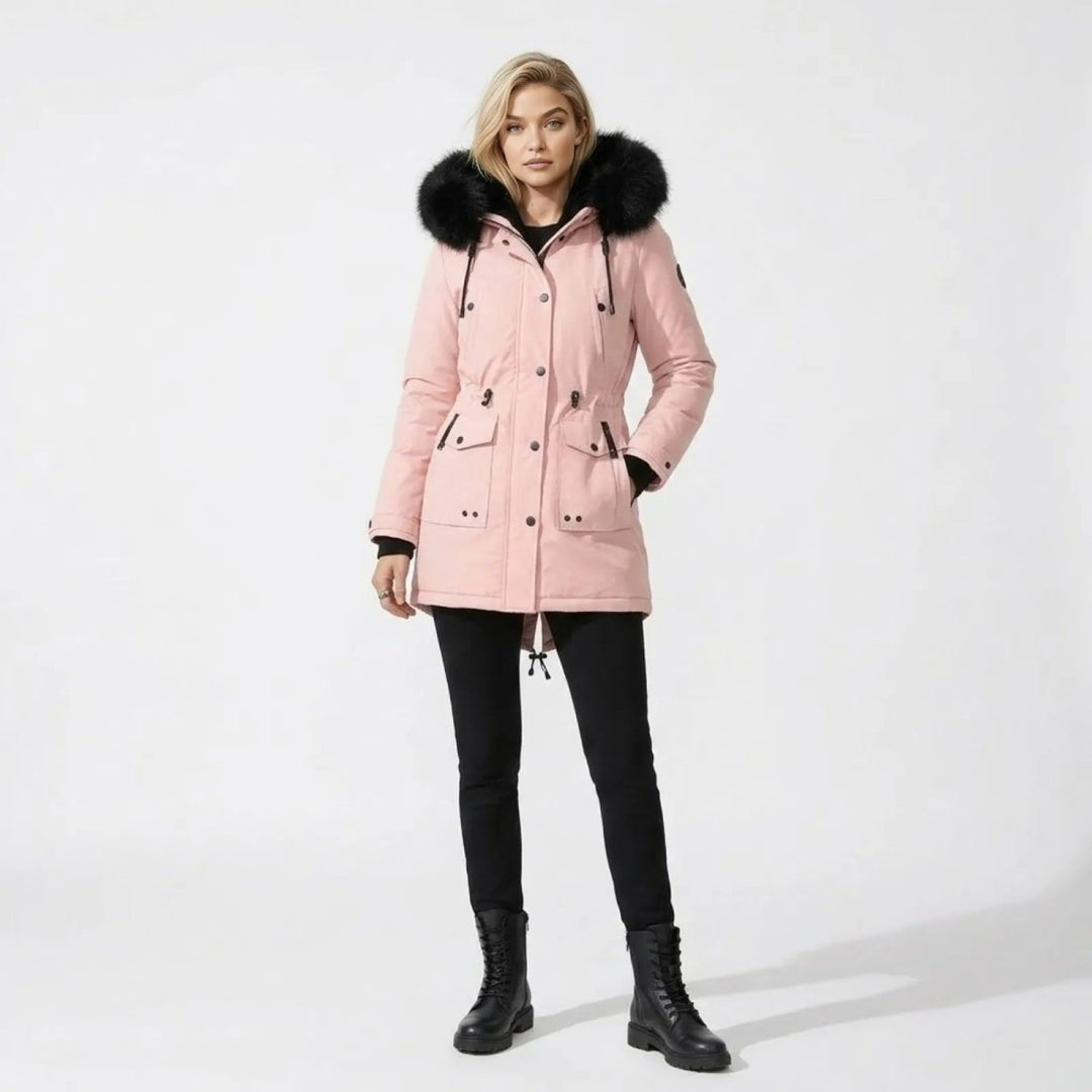 Parka Femme à Capuche Fourrure Synthétique Taille Ajustable
