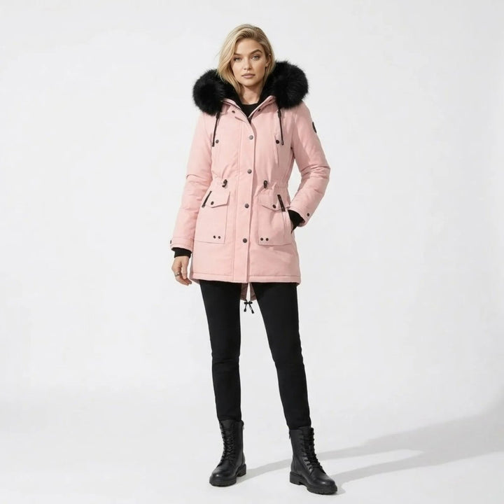 Parka Femme à Capuche Fourrure Synthétique Taille Ajustable