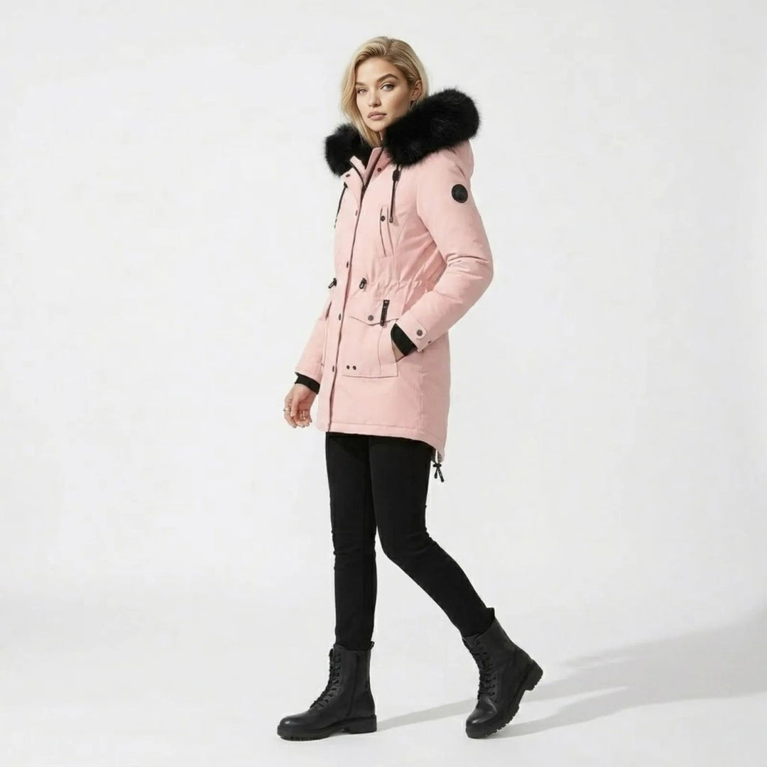 Parka Femme à Capuche Fourrure Synthétique Taille Ajustable