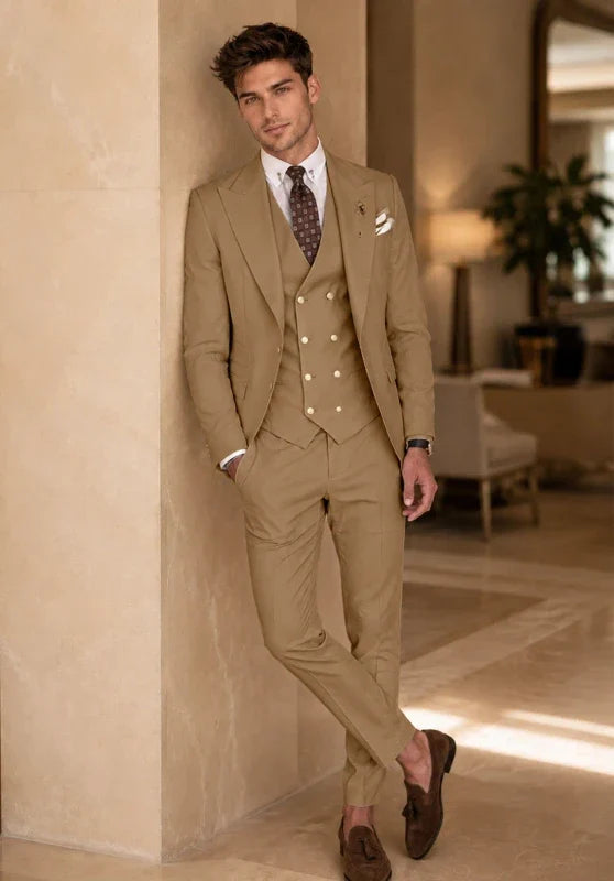 Costume Trois Pièces Homme Coupe Slim Infroissable avec Col Notch et Gilet Cinq Boutons