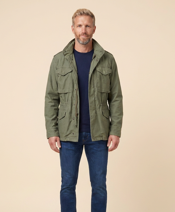 Herren-Militärjacke mit Reißverschluss und Pattentaschen