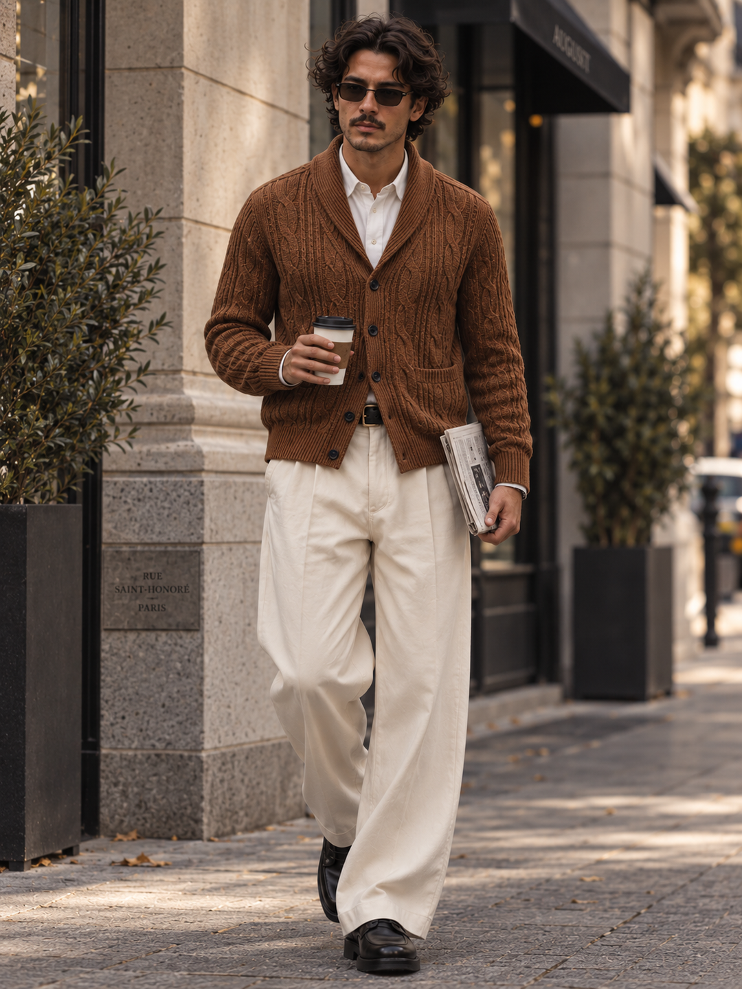 Men's cable-knit shawl-collar cardigan