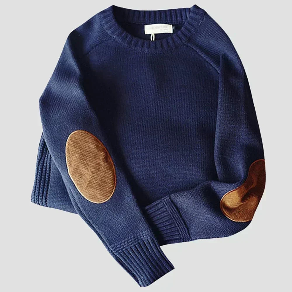Pull en Maille à Col Rond et Coudes Renforcés pour Homme