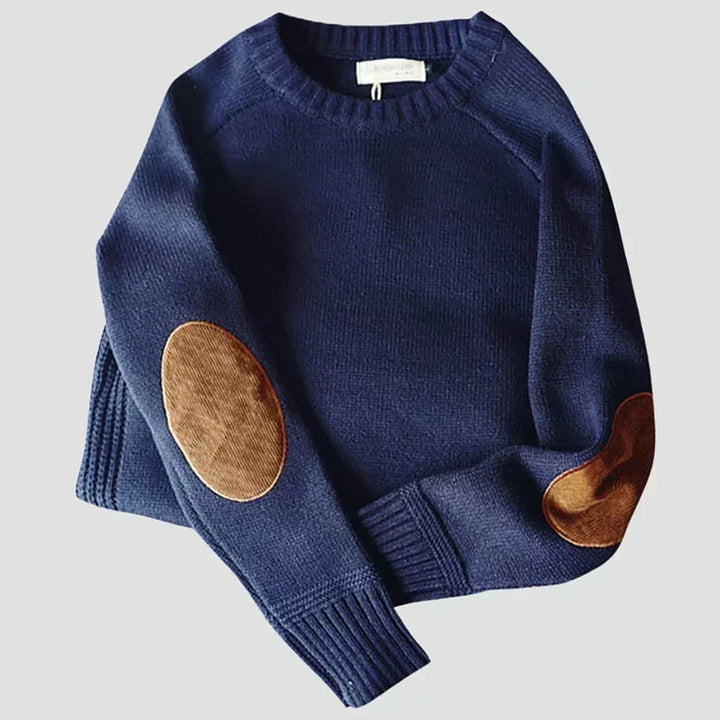 Pull en Maille à Col Rond et Coudes Renforcés pour Homme