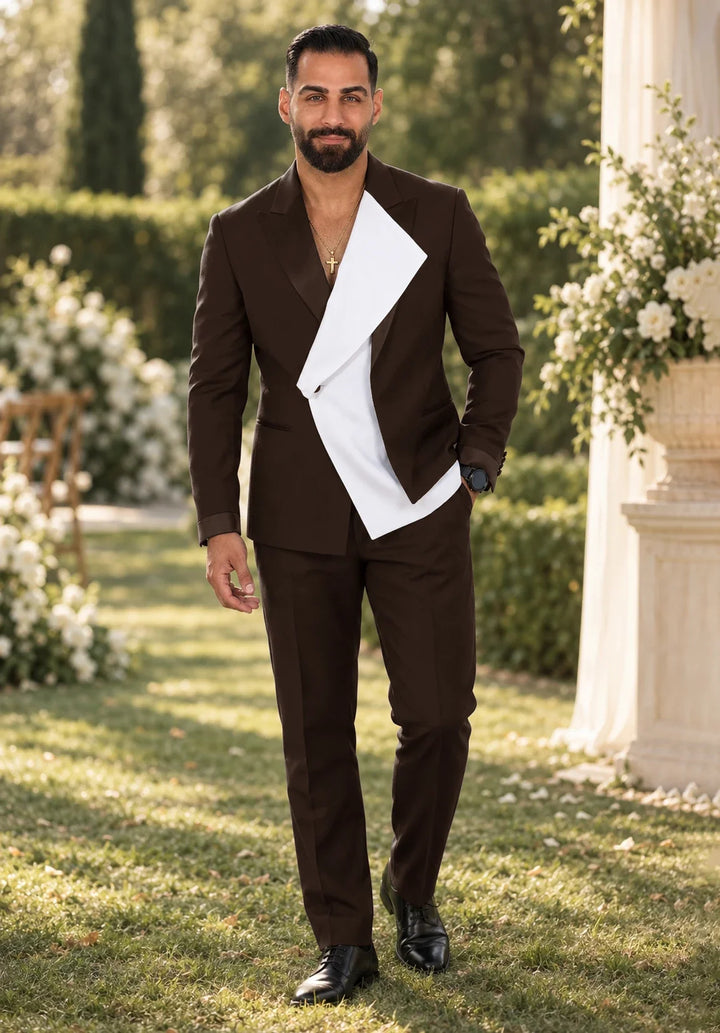 Costume Deux Pièces Homme Coupe Regular avec Panneau Blanc Asymétrique et Col Châle