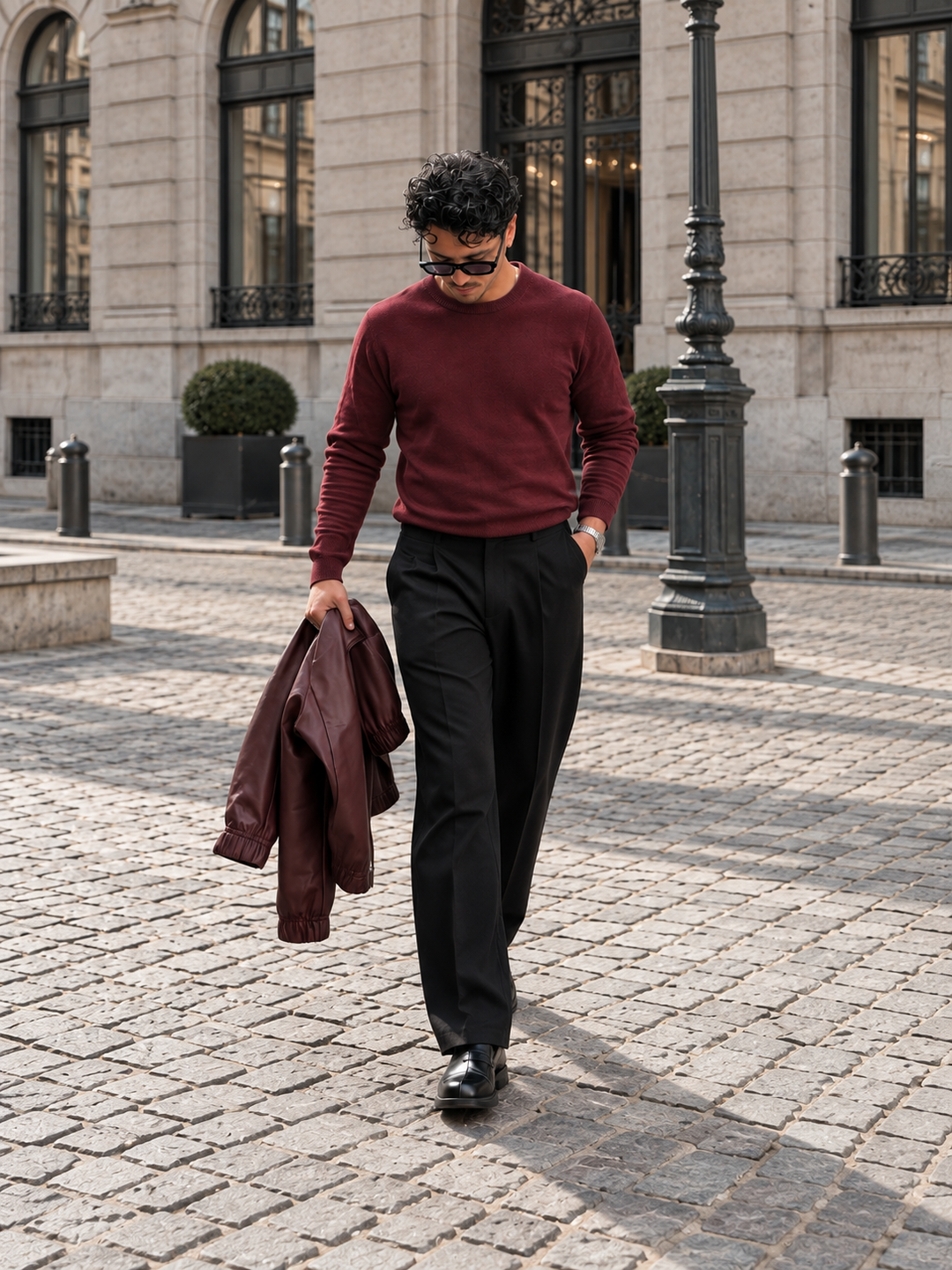 Pullover da uomo in maglia tinta unita con scollo rotondo e bordi a coste