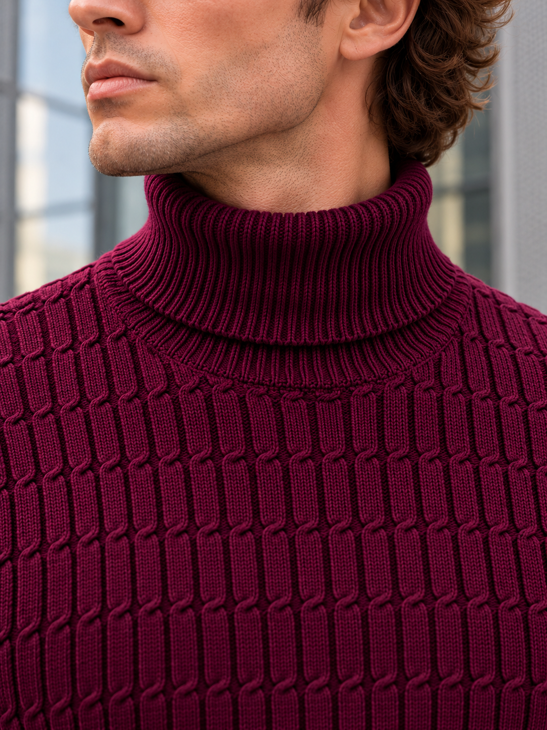 Pull Col Roulé Homme Côtes Verticales En Maille