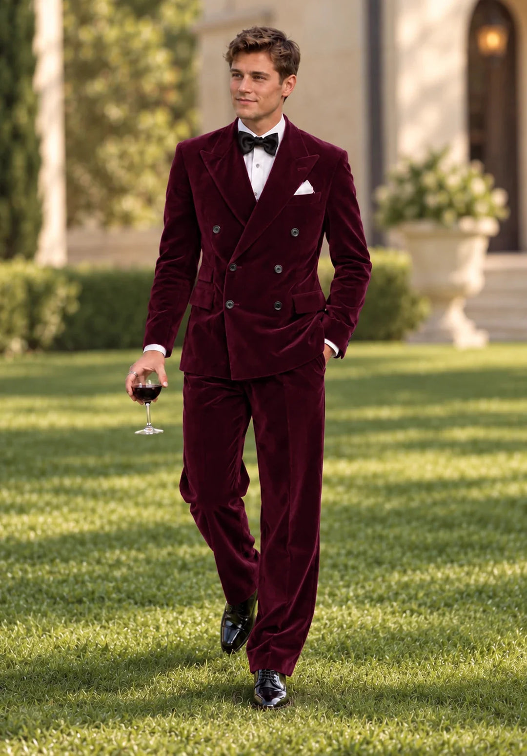 Completo da uomo in velluto regular fit a due pezzi con giacca doppiopetto e rever a lancia