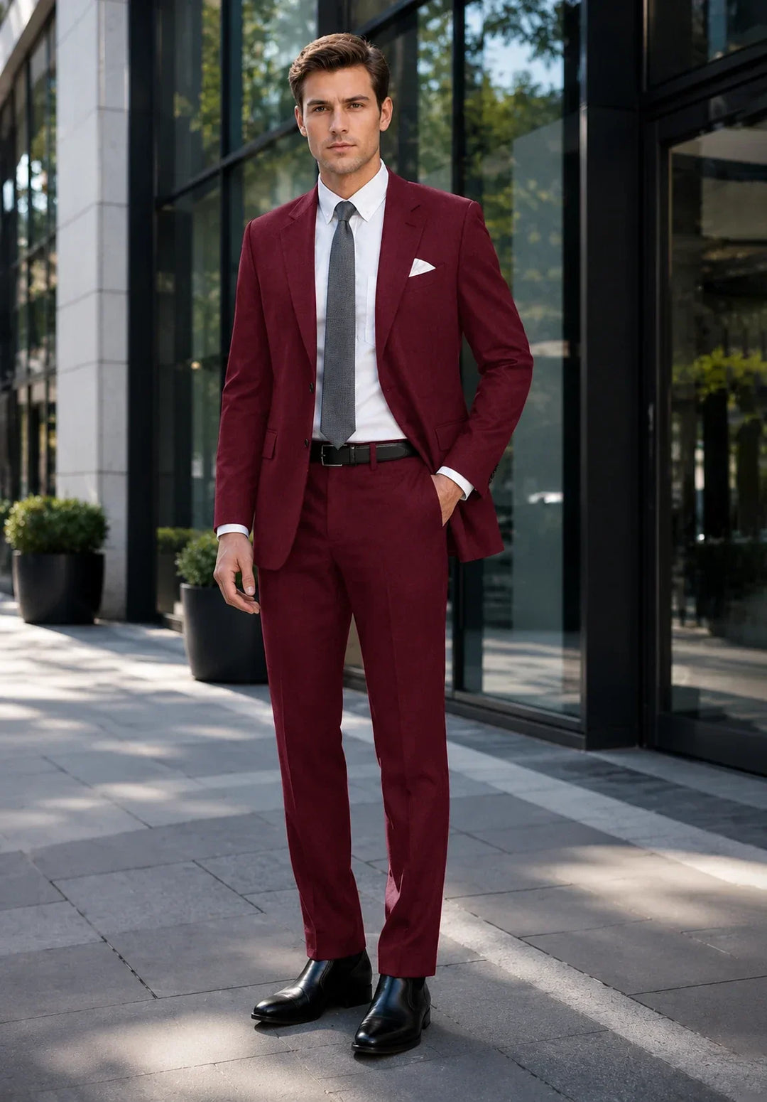 Klassischer Business-Zweiteiler für Herren mit Reverskragen und Hose mit niedrigem Bund
